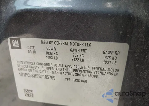 2011 Chevrolet Cruze Ls z USA, uszkodzony, nr VIN 1G1PC5SH5B7105769